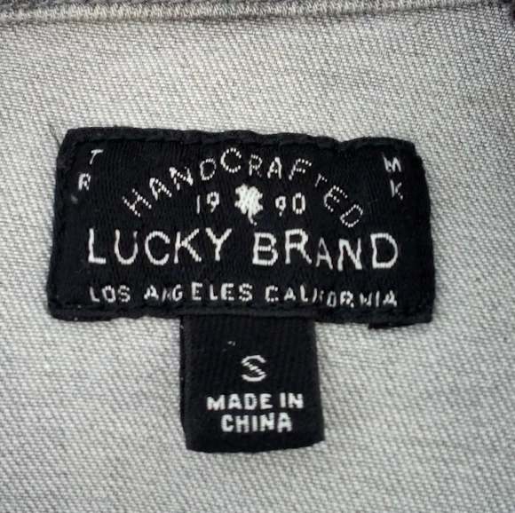 Lucky Brand Gray Denim Moto Jacket Zip Up Faded Small Cotton Blend